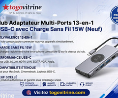 Hub Adaptateur Multi-Ports 13-en-1 USB-C avec Charge Sans Fil 15W (Neuf)