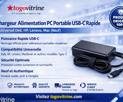 Chargeur Alimentation PC Portable USB Type-C Rapide – Universel Dell, HP, Lenovo, Mac (Neuf)