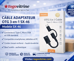 Câble Adaptateur OTG 3-en-1 Universel Modèle SX-46 – Cordon Tressé Renforcé pour Smartphone & PC