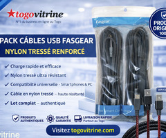Pack de Câbles USB Fasgear en Nylon Tressé Renforcé – Charge Rapide & Haute Résistance (Neuf)