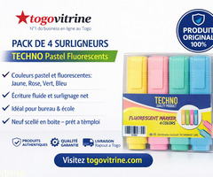 Pack de 4 Surligneurs TECHNO Pastel / Fluorescents – Fournitures de Bureau & Scolaires (Neuf)